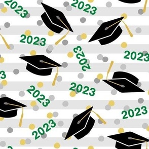 Tossed Graduation Caps with Green 2023, Gold & Silver Confetti (Large Size)