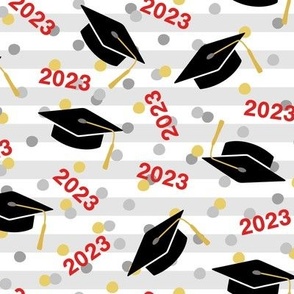 Tossed Graduation Caps with Red 2023, Gold & Silver Confetti (Large Size)