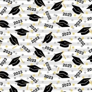 Tossed Graduation Caps with Black 2023, Gold & Silver Confetti (Extra Small Size)