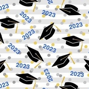 Tossed Graduation Caps with Blue 2023, Gold & Silver Confetti (Small Size)