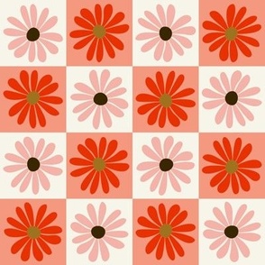 Daisy Flower Checkerboard - Pink + Red