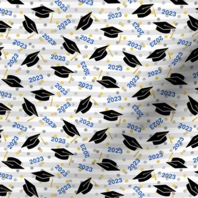 Tossed Graduation Caps with Blue 2023, Gold & Silver Confetti (Extra Small Size)