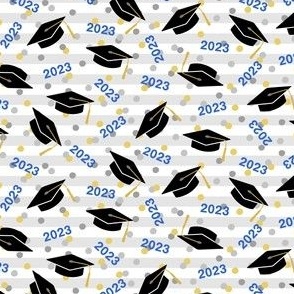 Tossed Graduation Caps with Blue 2023, Gold & Silver Confetti (Extra Small Size)