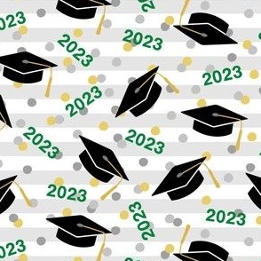  Tossed Graduation Caps with Green 2023, Gold & Silver Confetti (Small Size)