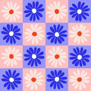 Daisy Flower Checkerboard - Pink + Blue