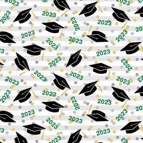  Tossed Graduation Caps with Green 2023, Gold & Silver Confetti (Extra Small Size)