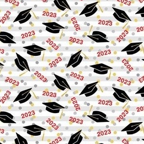 Tossed Graduation Caps with Red 2023, Gold & Silver Confetti (Extra Small Size)