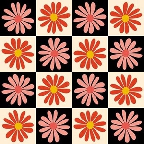 Daisy Flower Checkerboard - Bright Pink + Orange