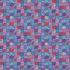 Surprises Doodled Coloring Book Abstract Line Drawing Tile Checkerboard in Red Blue Lavender Pink Gray - SMALL Scale - UnBlink Studio by Jackie Tahara