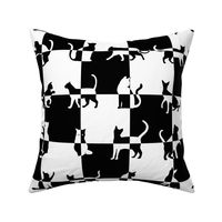 Black and White Cats on Black and White Checked Checker Board Pattern