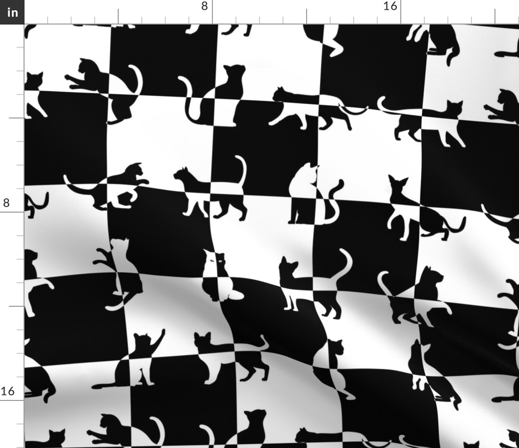 Black and White Cats on Black and White Checked Checker Board Pattern