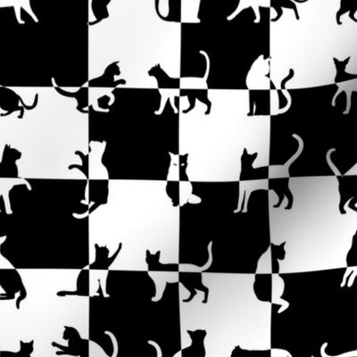 Black and White Cats on Black and White Checked Checker Board Pattern