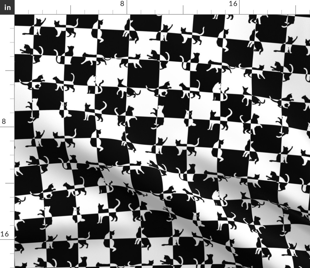 Black and White Cats on Black and White Checked Checker Board Pattern