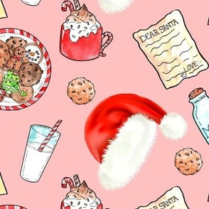 Santa Christmas Cookies and Milk  pink