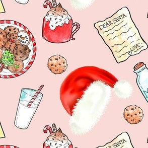 Santa Christmas Cookies and Milk blush pink