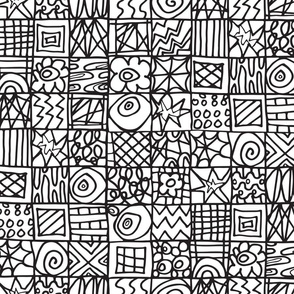 Surprises Doodled Coloring Book Abstract Line Drawing Tile Checkerboard in Black and White - LARGE Scale - UnBlink Studio by Jackie Tahara