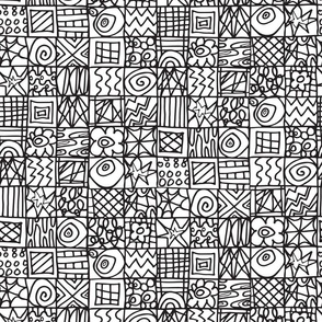 Surprises Doodled Coloring Book Abstract Line Drawing Tile Checkerboard in Black and White -MEDIUM Scale - UnBlink Studio by Jackie Tahara