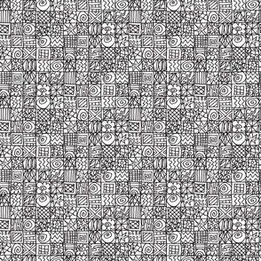 Surprises Doodled Coloring Book Abstract Line Drawing Tile Checkerboard in Black and White - SMALL Scale - UnBlink Studio by Jackie Tahara