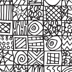 Surprises Doodled Coloring Book Abstract Line Drawing Tile Checkerboard in Black and White - JUMBO Scale - UnBlink Studio by Jackie Tahara