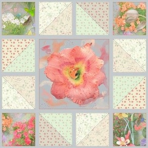 8x8-Inch Repeat of Faux Quilt with Peach Daylily