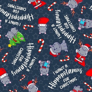 Large Scale I Want a Hippopotamus for Christmas on Navy