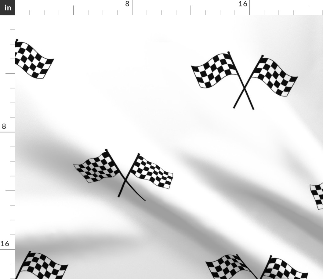 Small Black and White Classic Chequered Flags  on White