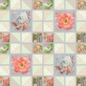 3x6-Inch Half-Drop Repeat of Faux Quilt of Meadow Flowers