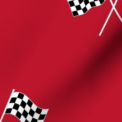 White Classic Chequered Flags on Racing Car