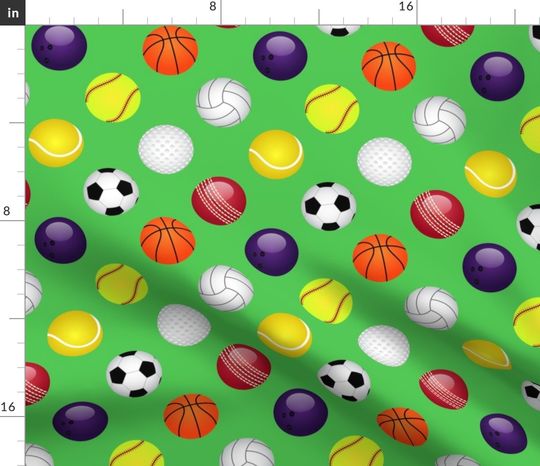 All Sports Balls Soccer, Tennis, Basket, Base, Cricket, Volley, Golf, Soft and Pool Balls on Grass Green