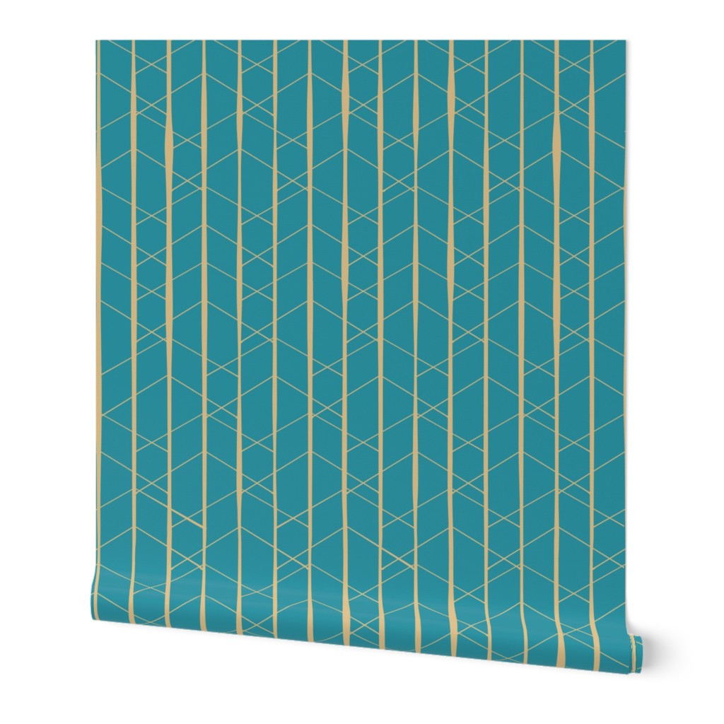 Art deco diamond geo Teal blue and gold brown by Jac Slade