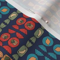 035 - Sweets and Treats  - hidden plaid pattern, in earthy subdued warm oranges, greens and turquoise, for quirky curtains, table and bed linen and surprising kids playwear.