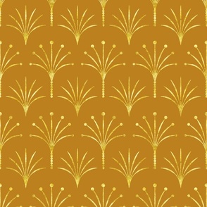 Art Deco mustard yellow thin gold fan palms