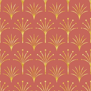 Raspberry Blush coral gold thin Art Deco fan palms