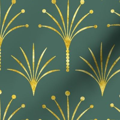 Art Deco pine green thin gold fan palms