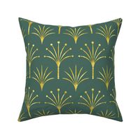 Art Deco pine green thin gold fan palms