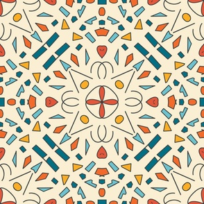 Art-Noveau-Tile---XL-wallpaper---beige-red-blue-green---JUMBO