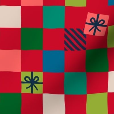checkers / christmas gifts in teal coral lime red christmas 18 inch (24 inch wallpaper)