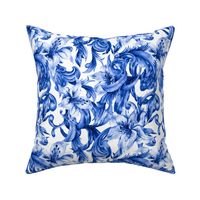 Blue Royal Floral Lilies on White