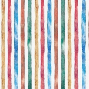 Hand Painted Watercolour Summer Rainbow Vertical Stripes On White Medium