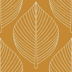 $ jumbo scale Skeleton leaves in golden mustard yellow and off white, for wallpaper and bed linen - neutral colours of taupe and off white, for large scale soft furnishings and home decor such as curtains, table cloths, sheets and duvet covers 