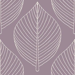 Jumbo scale Skeleton leaves in dusty grey mauve and off white, for wallpaper and bed linen - neutral colours of taupe and off white, for large scale soft furnishings and home decor such as curtains, table cloths, sheets and duvet covers 