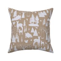 Woodland Deer And Squirrel With Autumn Trees And Leaves White On Peach Medium