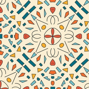 Art-Noveau-Tile---L-wallpaper---beige-red-blue-green---LARGE