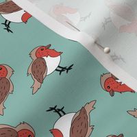 Little winter robins - Christmas theme birds freehand seasonal winter wonderland animals on moody blue