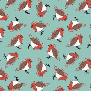 Little winter robins - Christmas theme birds freehand seasonal winter wonderland animals on moody blue