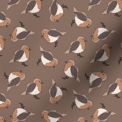 Little winter robins - Christmas theme birds freehand seasonal winter wonderland animals on vintage seventies brown tan beige chocolate