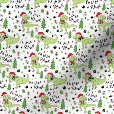 Fa La Rawr T-Rex Christmas Dinosaur on White, Small