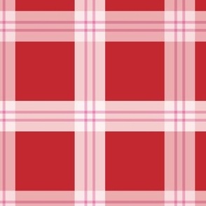 Minimalist Scandinavian Christmas checker plaid - retro seventies tartan design white pink on ruby red