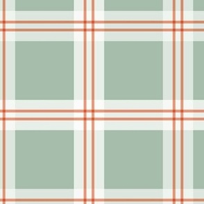 Minimalist Scandinavian Christmas checker plaid - retro seventies tartan design white vintage red on sage green