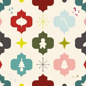 Midcentury christmas ornaments. Colorful joyful Winter holidays pattern